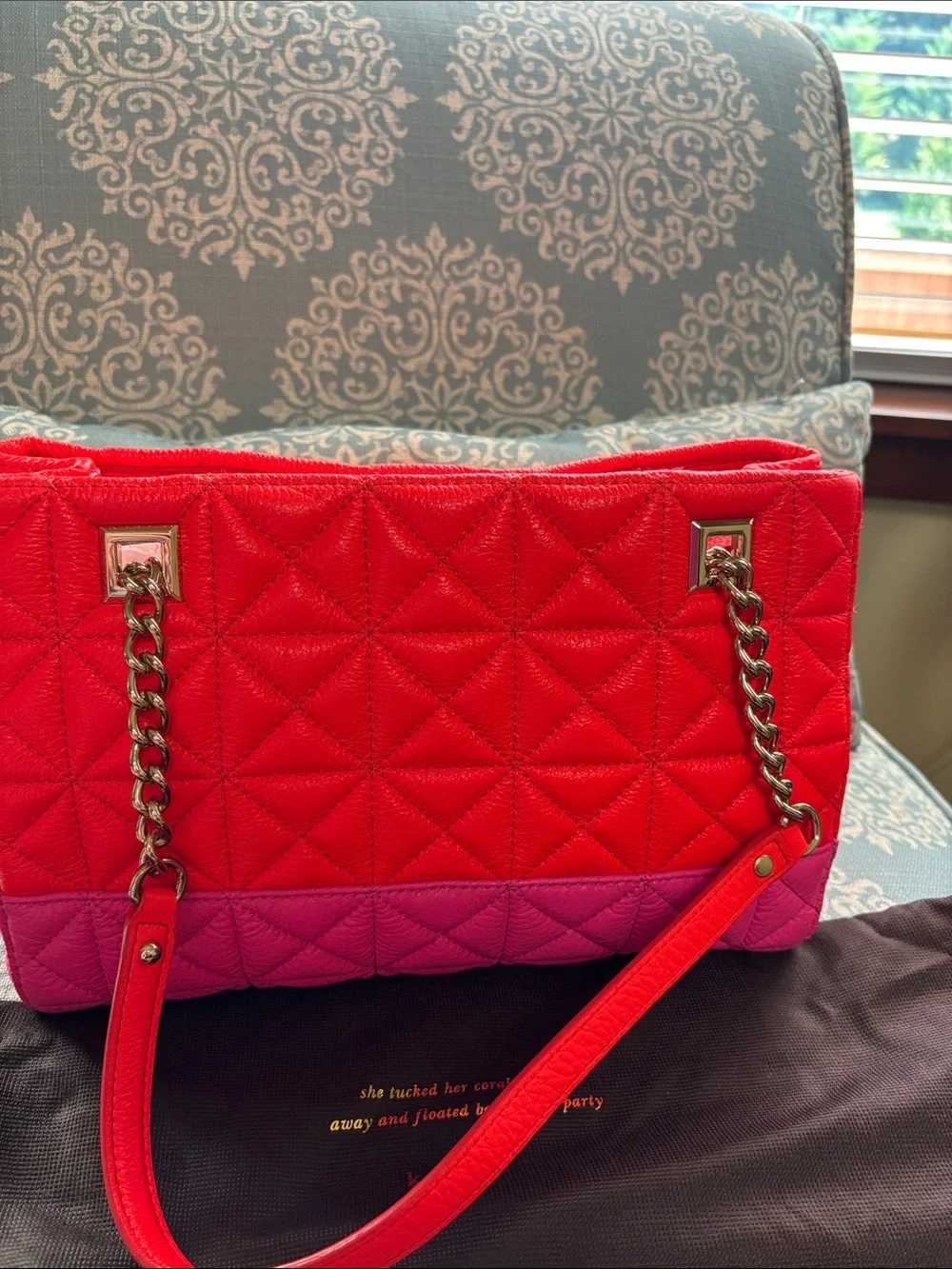 NWT kate spade Quilted Orange and Pink Leather Shoulder Bag